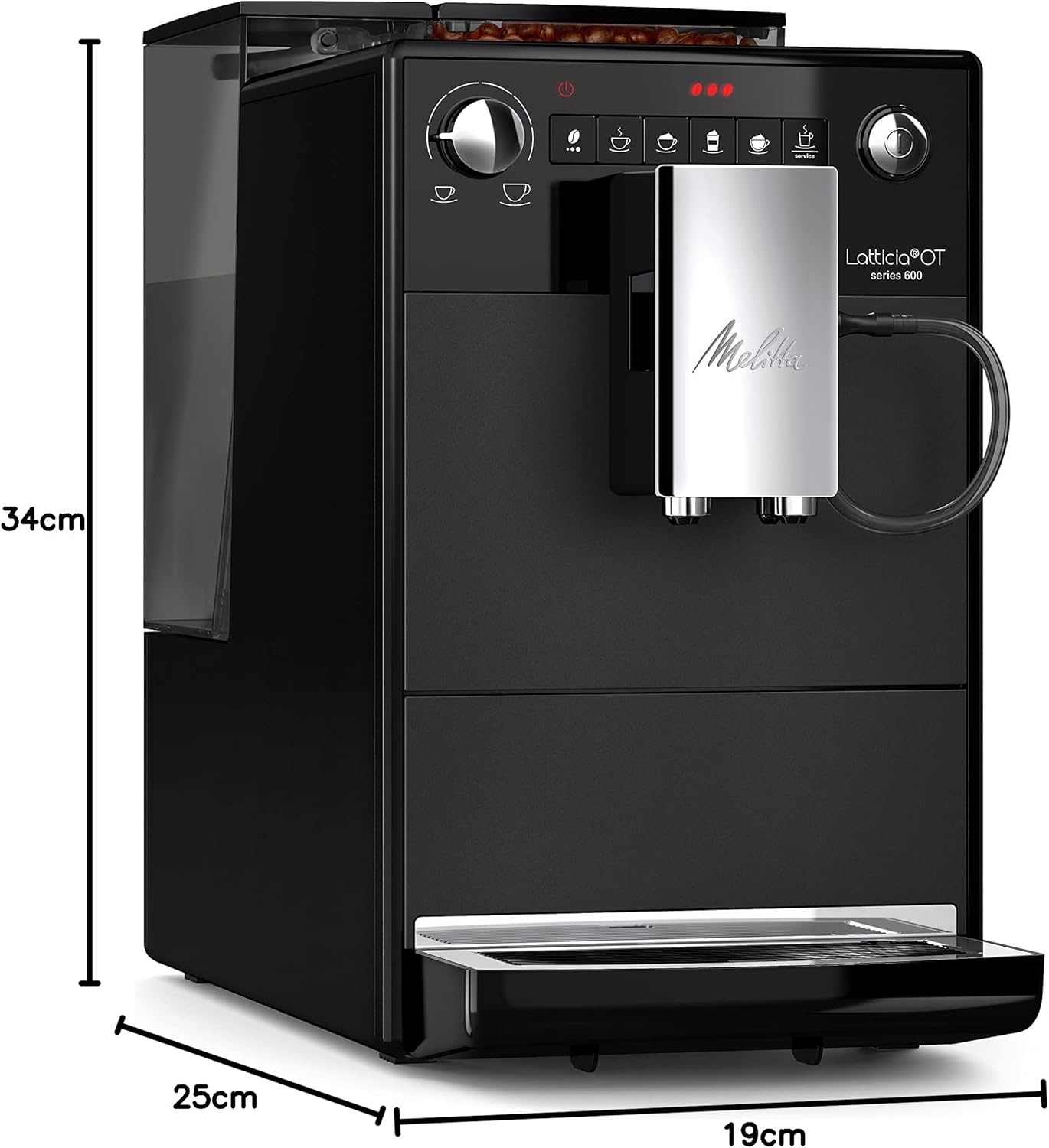 Melitta Latticia OT - Macchina da caffè automatica con sistema latte, Macchina da caffè con macinino per caffè o cappuccino, ad esempio, argento/nero