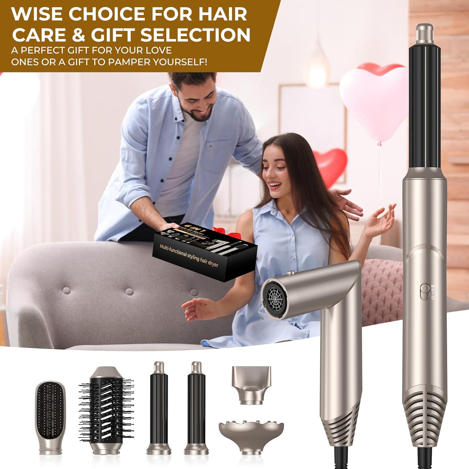 UKLISS 7 in 1 Pro Airstyler & Ionen Föhn [110,000RPM] High-speed Haartrockner Ionen Hair Dryer, mit Heißluft Lockenwickler Thermal Brush Haarglätterbürste Warmluftbürste Föhnbürste, 1200W/Blau