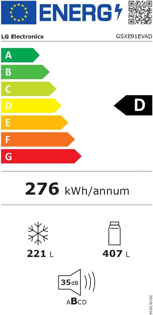LG GSGV81PYLL Frigorifero Side by Side, Classe E, 635 L, Instaview, Frigorifero con congelatore, Dispenser ghiaccio, ghiaccio tritato, acqua, Total NoFrost, Smart Inverter Compressor, Wi-Fi