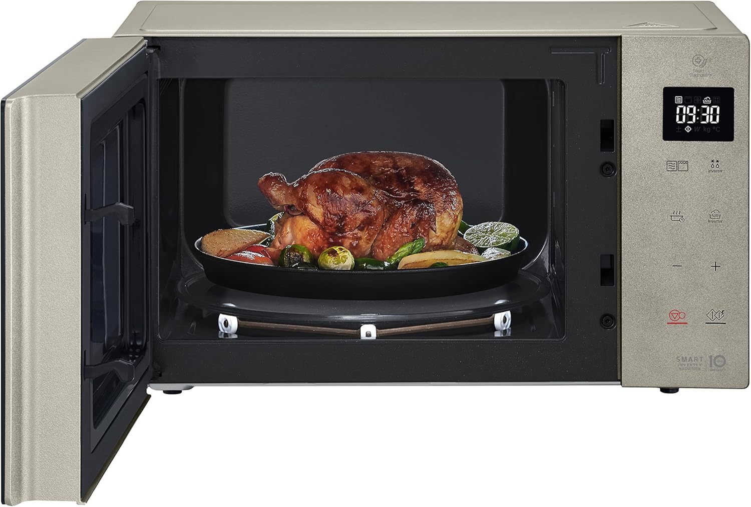 Microonde LG MH6535GIS con tecnologia Inverter e grill al quarzo, capacità 25 litri, 1000 W, programmi automatici, livelli di potenza regolabili per una cottura ottimale e funzione EasyClean, nero