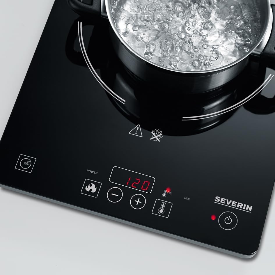 SEVERIN Doppio Fornello a Induzione per Cucina, Ufficio o Campeggio, Piastra di Alta Qualità, Fornello da Campeggio per Due Pentole, nero, 3.400 W, DK 1031