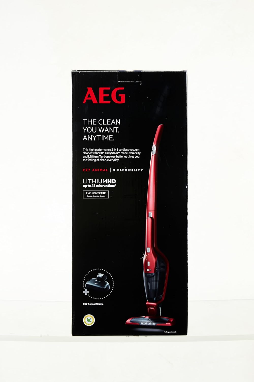 AEG Ergorapido CX7-2-45AN Scopa Elettrica Ricaricabile 2in1 / senza sacco / spazzola per peli di animali / fino a 45 min di autonomia / sta in piedi da solo / snodo a 180° / funzione di pulizia spazzola / luce LED / rosso / Esclusiva Amazon
