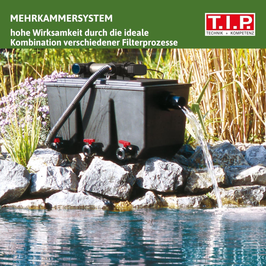 T.I.P. Teichfilter - Teichaußenfilter-Set (20.000 l Teichvolumen, Wet-and-Dry Technologie, UV-C 18 W, Filterbehälter 70 l, inkl. Pumpe, UV-C Strahler, Schläuche, Filtermaterial) WDF 20000 UV 18, 30285
