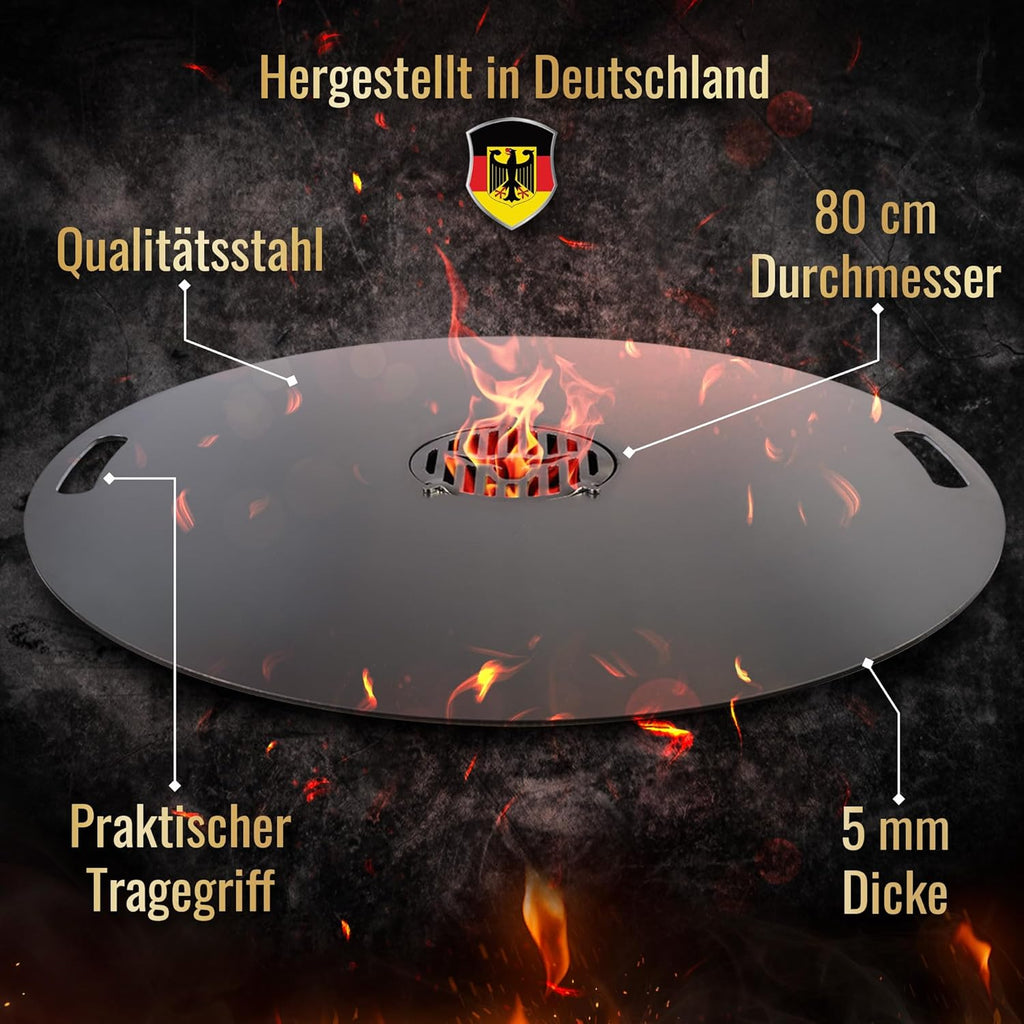 Piastra per barbecue a sfera Maniglie 90 cm, 5 mm di spessore #921 – INCL. inserto per griglia, piastra per braciere e ciotola antincendio, massiccia piastra in acciaio Plancha anello per barbecue e Teppanyaki