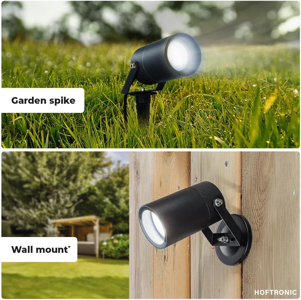 HOFTRONIC - 9er Spikey LED Strahler mit Erdspieß 5 Watt 400lm 2700K Schwarz IP65 wasserdicht Außenlampe für die Beleuchtung von Garten, Terrasse, Pflanzen, Wegen, Teich Außen-Strahler Gartenstrahler