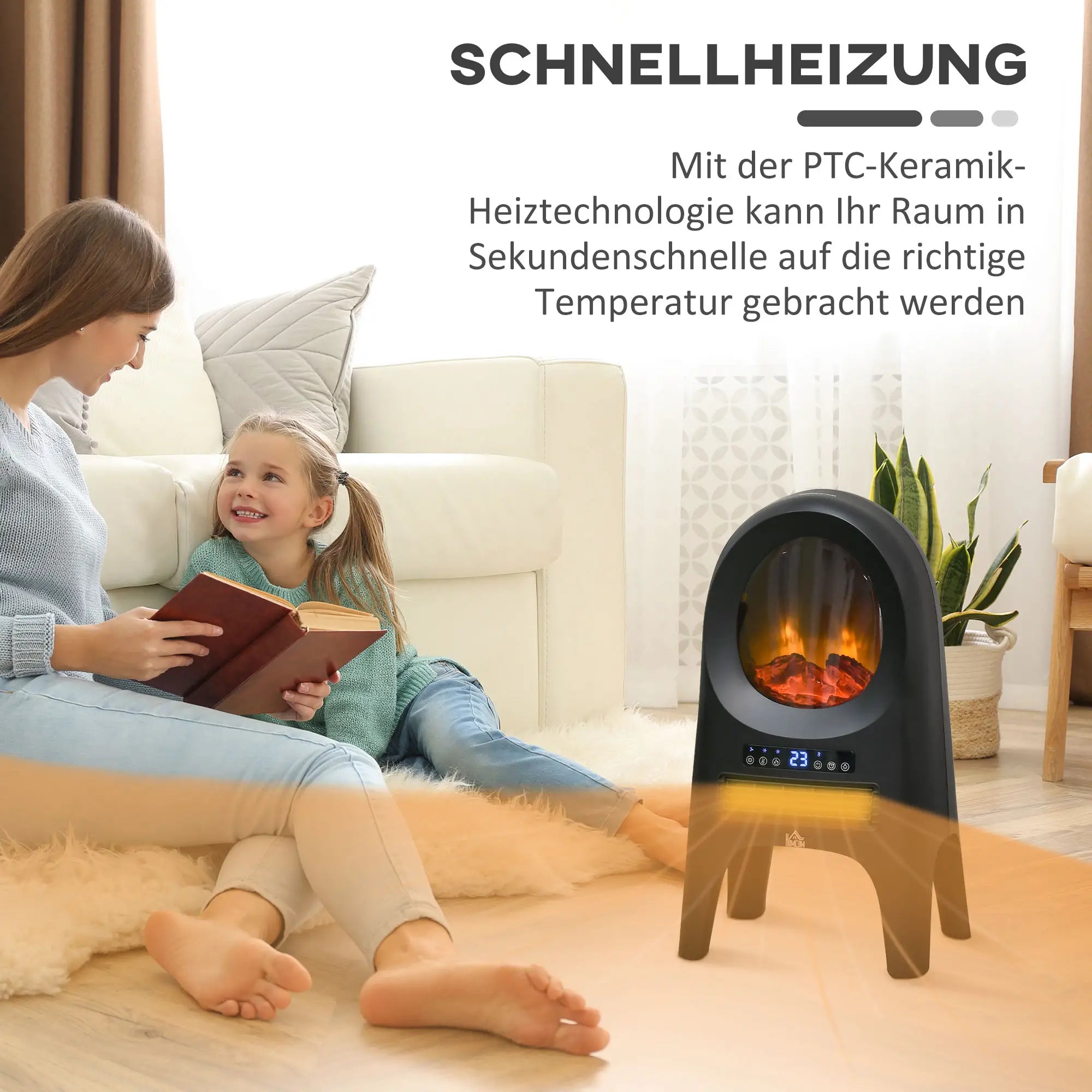 HOMCOM Stufa Elettrica Termoventilatore Effetto Fiamma a LED Telecomando