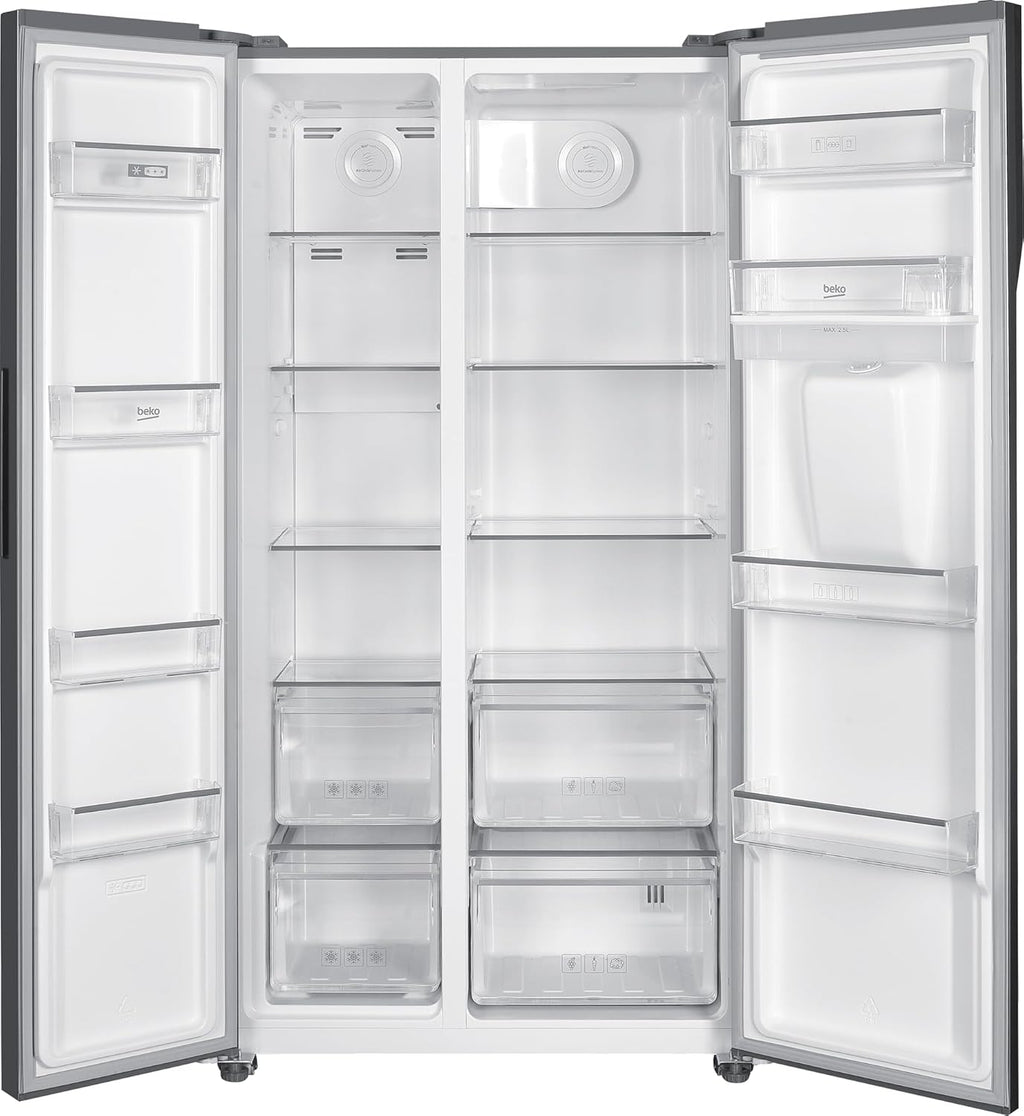 Beko GNO5322WDXPN Side-by-Side, frigorifero, congelatore, volume totale 532 l, vano frigorifero 347 litri, vano congelatore 185 litri, display multifunzione, NoFrost, dispenser acqua, acciaio inossidabile