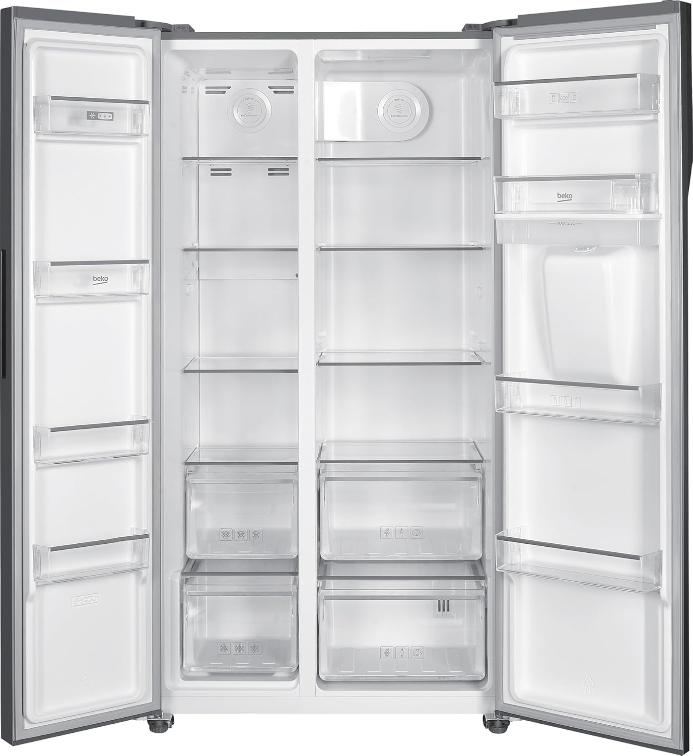 Beko GNO5322WDXPN Side-by-Side, frigorifero, congelatore, volume totale 532 l, vano frigorifero 347 litri, vano congelatore 185 litri, display multifunzione, NoFrost, dispenser acqua, acciaio inossidabile