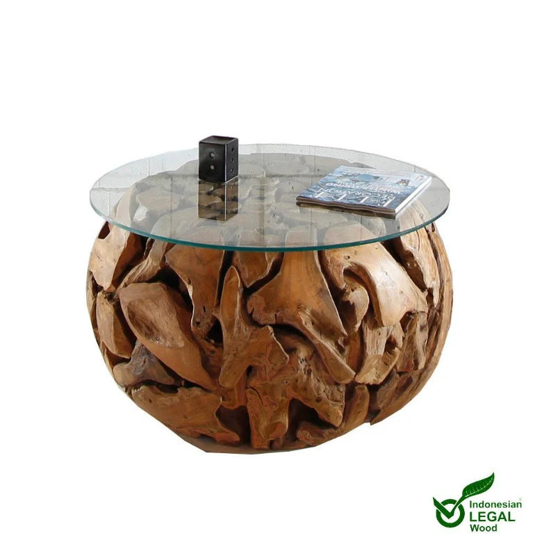 Tavolino da salotto XILON in teak riciclato rotondo 80 cm