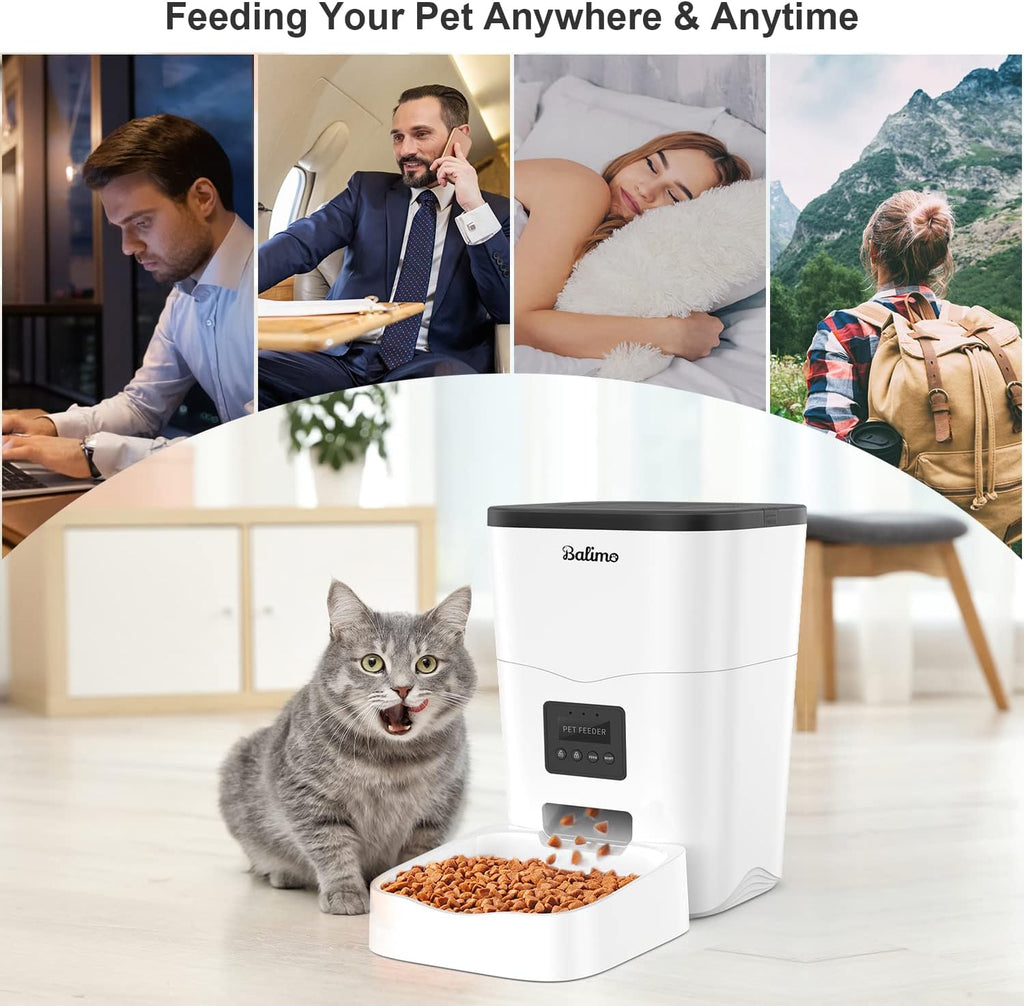 Balimo Futterautomat Katze mit HD 1080P Video, 2,4 G WLAN Katzenfutter Automat mit APP Steuerung und Nachtsicht, 4L futterspender Katze, Katzen Futterautomaten mit Edelstahlnapf, 8 Mahlzeiten pro Tag