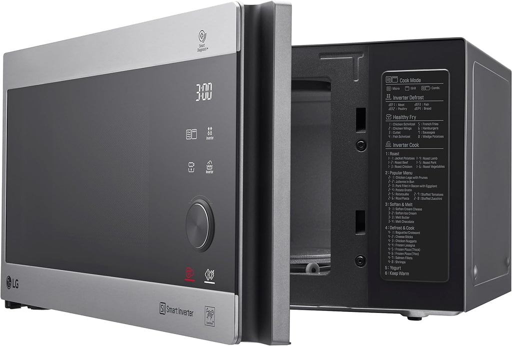 LG MS2595CIS Forno a microonde con tecnologia Smart Inverter, capacità 25 litri, 1000 W, programmi automatici, livelli di potenza regolabili e funzione EasyClean, argento