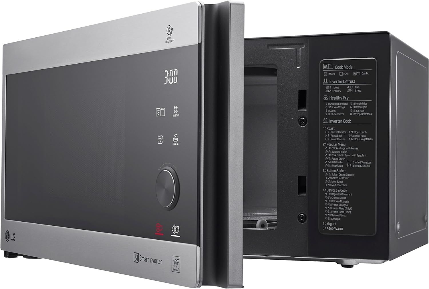 LG MS2595CIS Forno a microonde con tecnologia Smart Inverter, capacità 25 litri, 1000 W, programmi automatici, livelli di potenza regolabili e funzione EasyClean, argento