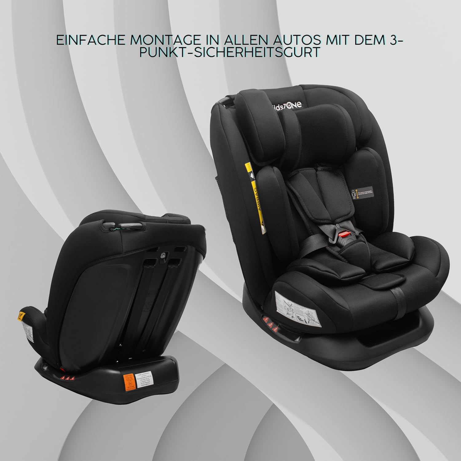 Kindersitz ohne Isofix 0-36 kg – Autositz i-Size 40-150 cm (Gruppe 0+ 1 2 3) – 5 Punkt Sicherheitsgurt, Verstellbare Kopfstütze