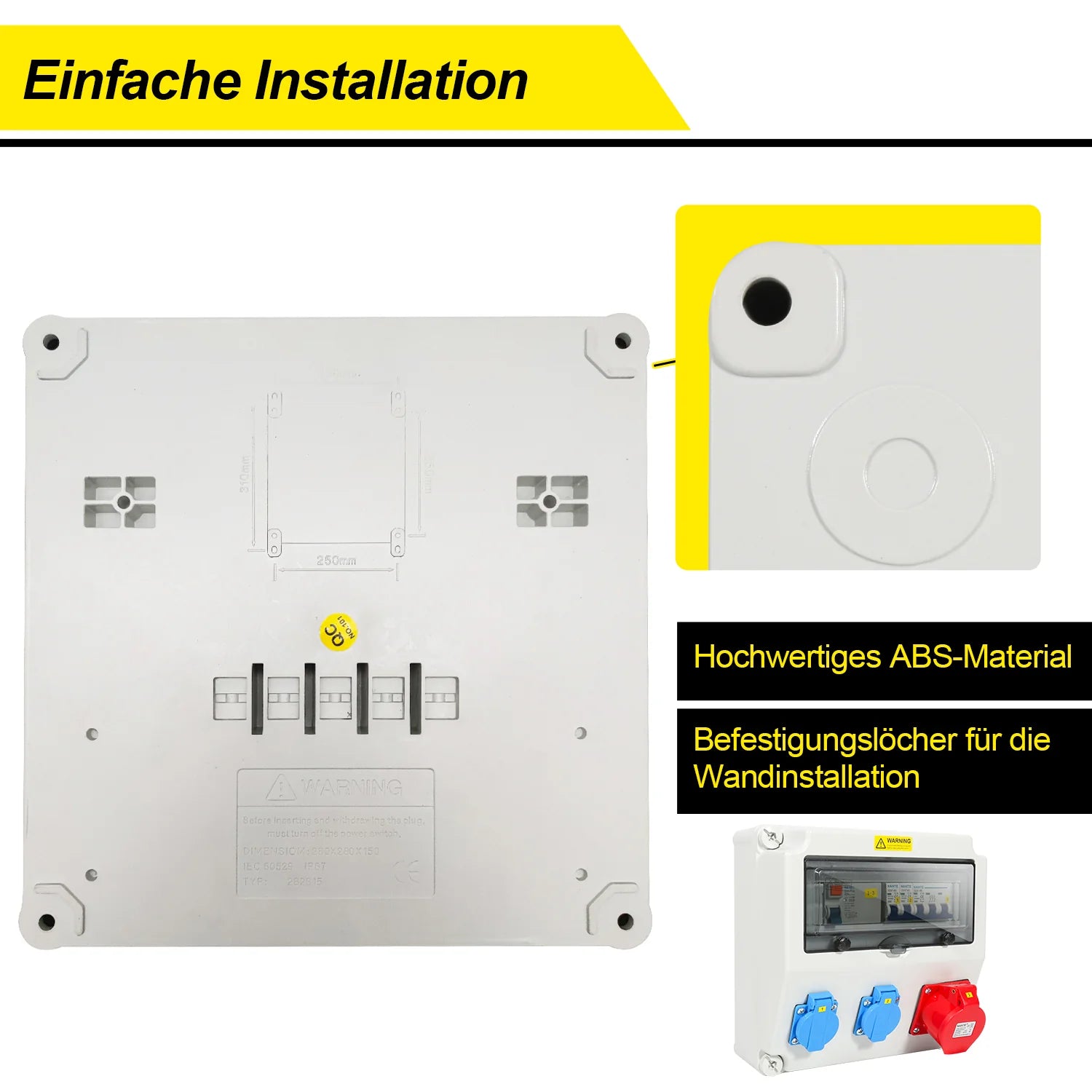Sonnewelt Wandverteiler FI 2xSchuko-Steckdose und CEE-Steckdose 16A
