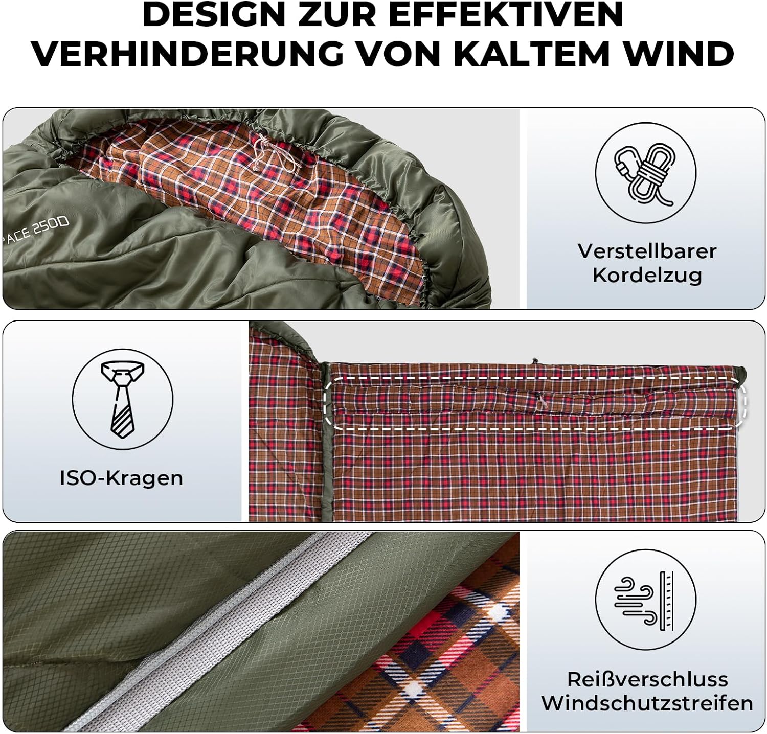 KingCamp Doppelschlafsack Flanell, Schlafsack 2 Personen, Schlafsack 3-4 Jahreszeiten, wasserfest, warm und komfortabel, verpackbar Schlafsack Outdoor