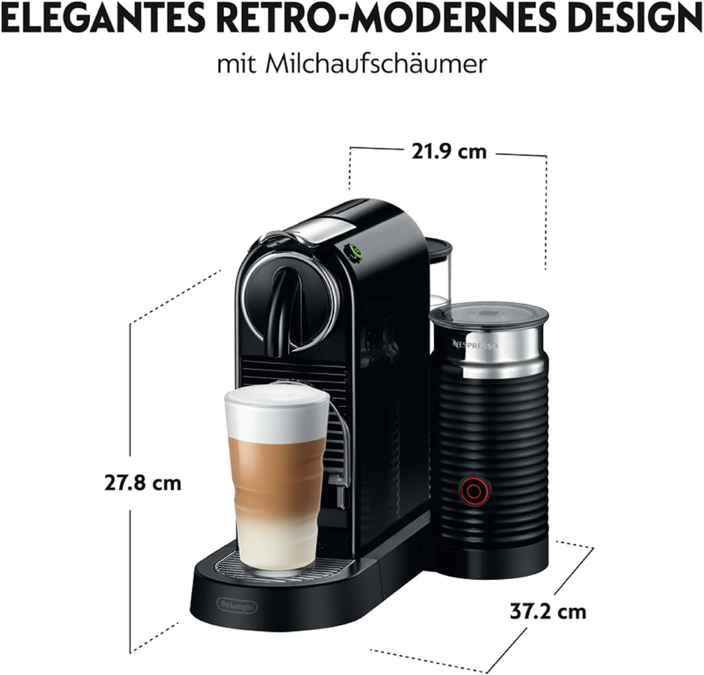 Nespresso De'Longhi EN267.BAE Citiz Macchina da Caffè con Montalatte, Funzione di Risparmio Energetico, 1710W, 1 Litro, 37.2 x 21.8 x 27.7 cm, Nero