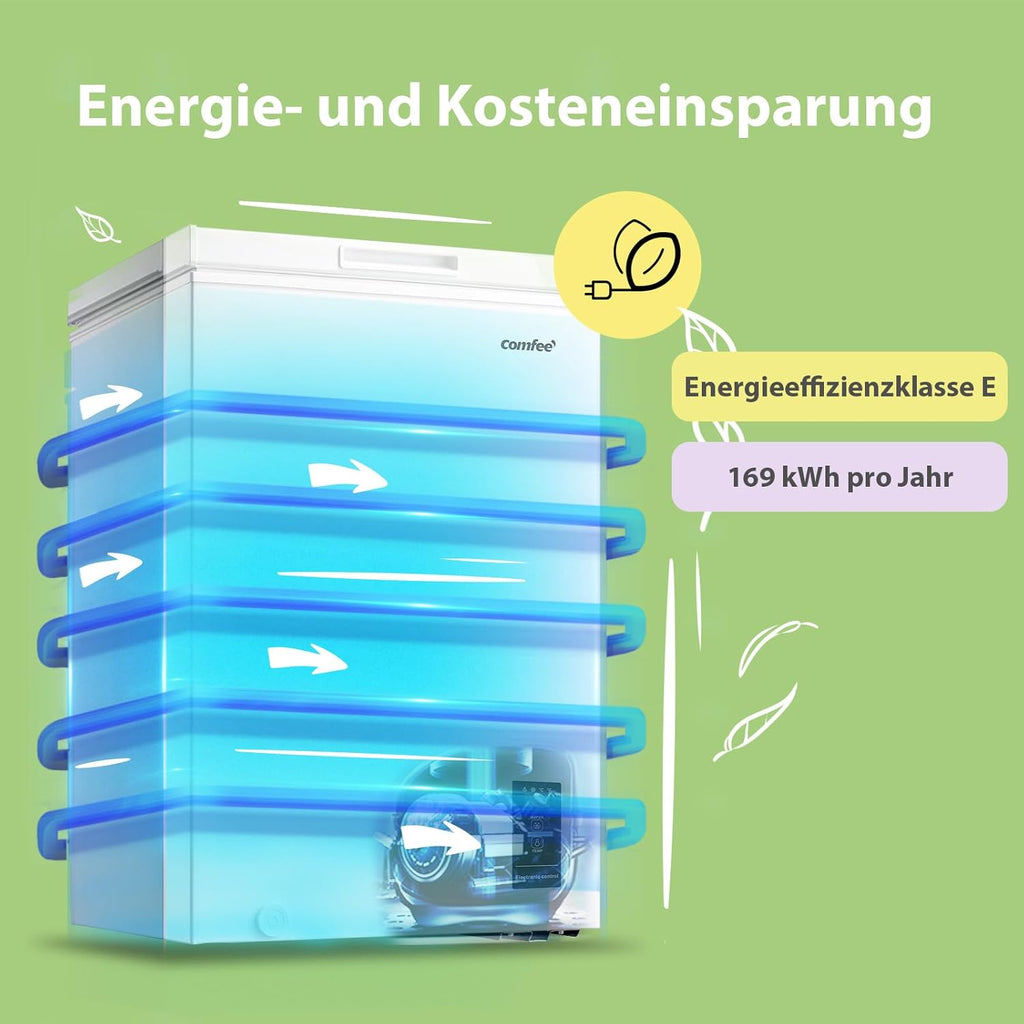 Comfee RCC100WH2(E) Congelatore a Pozzo/169 kWh/anno/85cm di altezza/99L/38dB/Bassa rumorosità/Tubo a D ad alta efficienza/Adatto a diversi scenari d'uso/Regolatore di temperatura regolabile/Bianco
