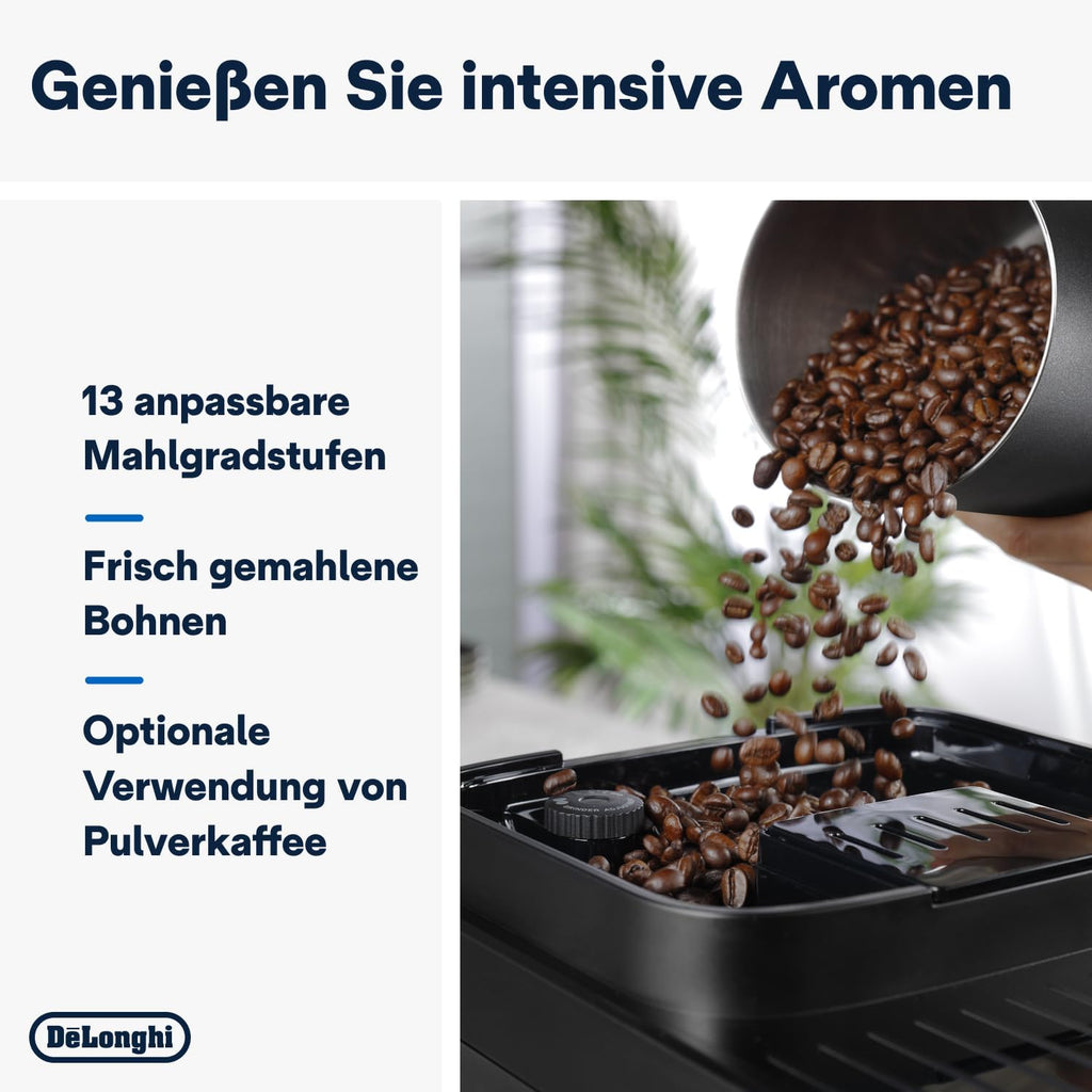 De'Longhi Magnifica Evo ECAM 292.81.B Macchina da caffè automatica con sistema LatteCrema per il latte, 7 tasti a selezione diretta per cappuccino, espresso e altre specialità di caffè, funzione 2 tazze, nero