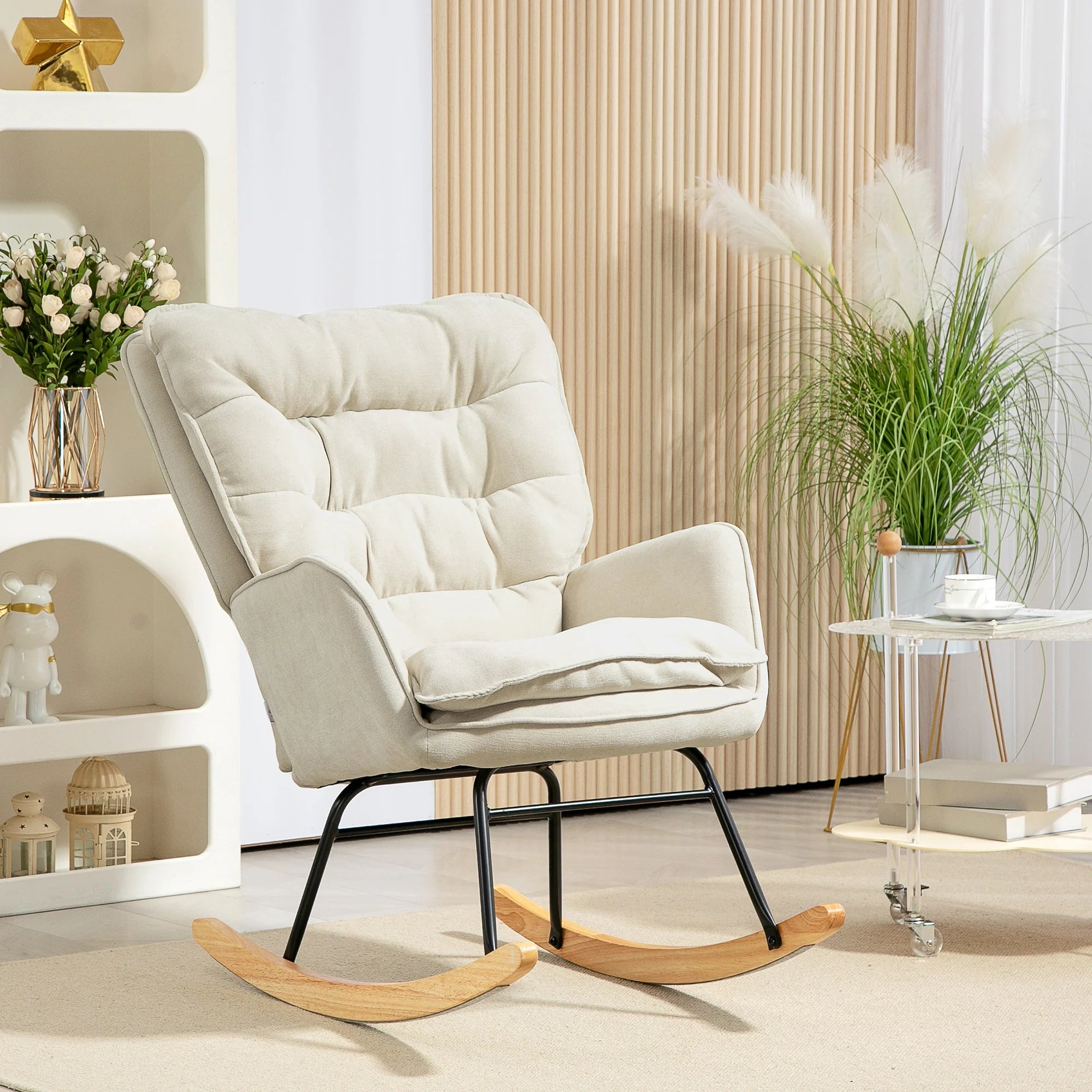 HOMCOM Sedia a dondolo, poltrona a dondolo, effetto ciniglia, comfort di lusso