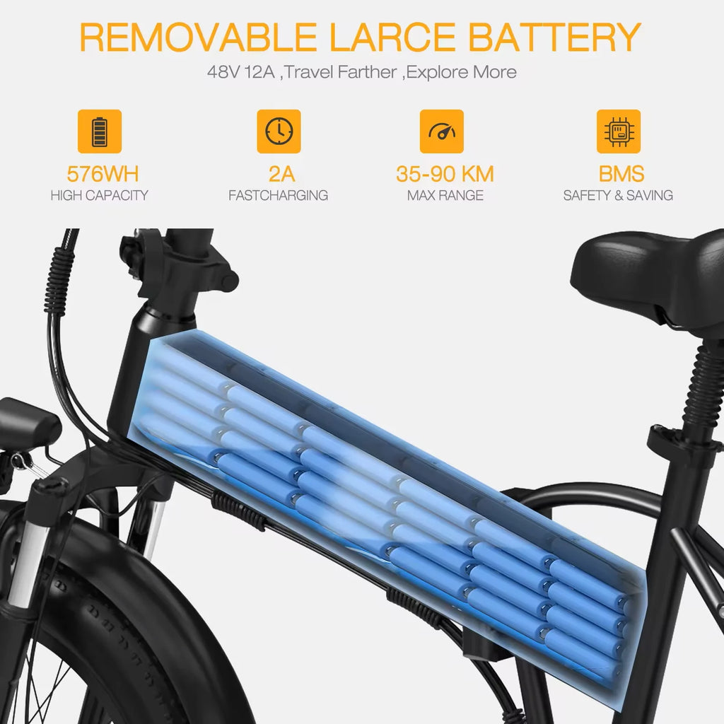 HITWAY BK10S Bici Elettrica Pieghevole 500W, 48V 12Ah, Pneumatici 20x4.0, Telaio in Alluminio