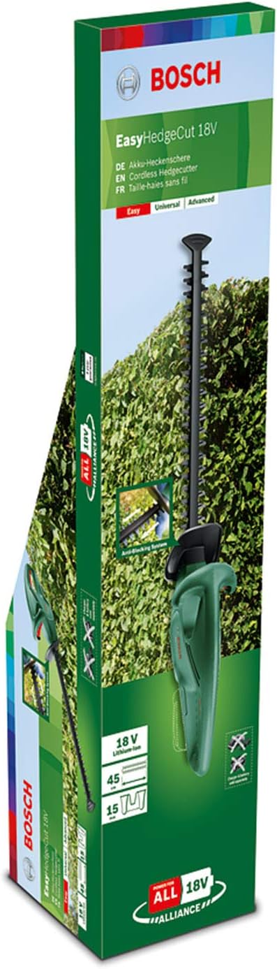 Bosch Akku Heckenschere EasyHedgeCut 18-45 (2 Akkus 2,0 Ah, 18-Volt-System, Messerlänge 45 cm, im Karton)