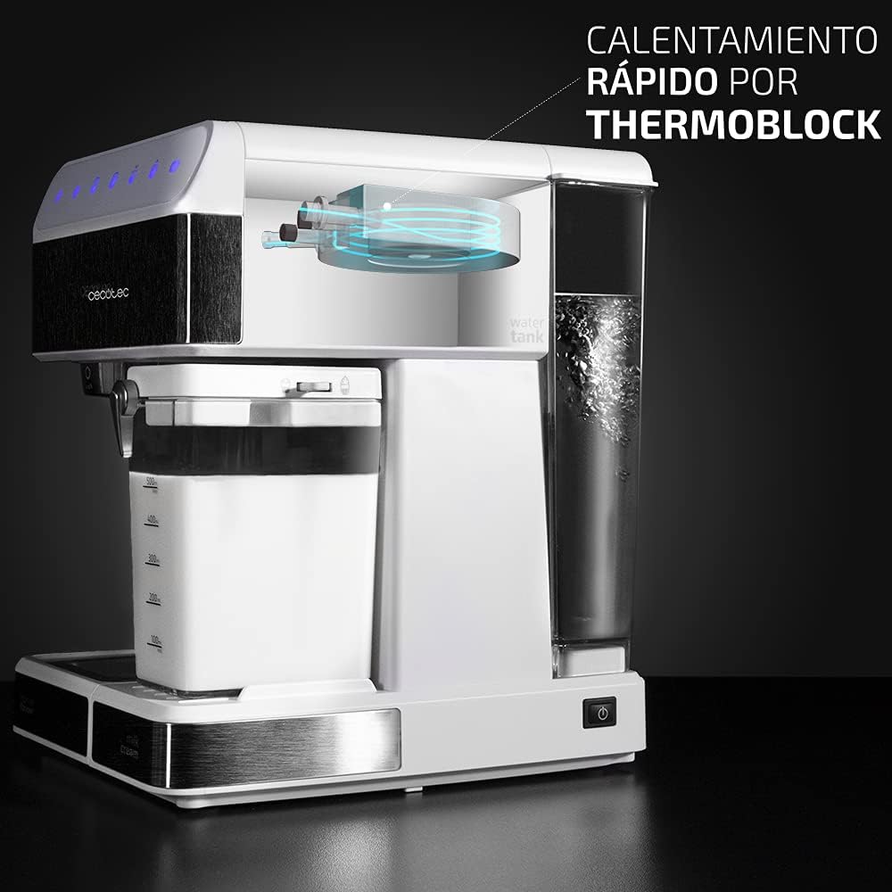 Cecotec Halbautomatische Espressomaschine Power Instant-ccino 20 Touch Serie Nera. 1350 W, 20 Bar Druck, 500 ml Milchtank, Touch-Steuerung, 1,4 Liter Wassertank, Edelstahl-Finish