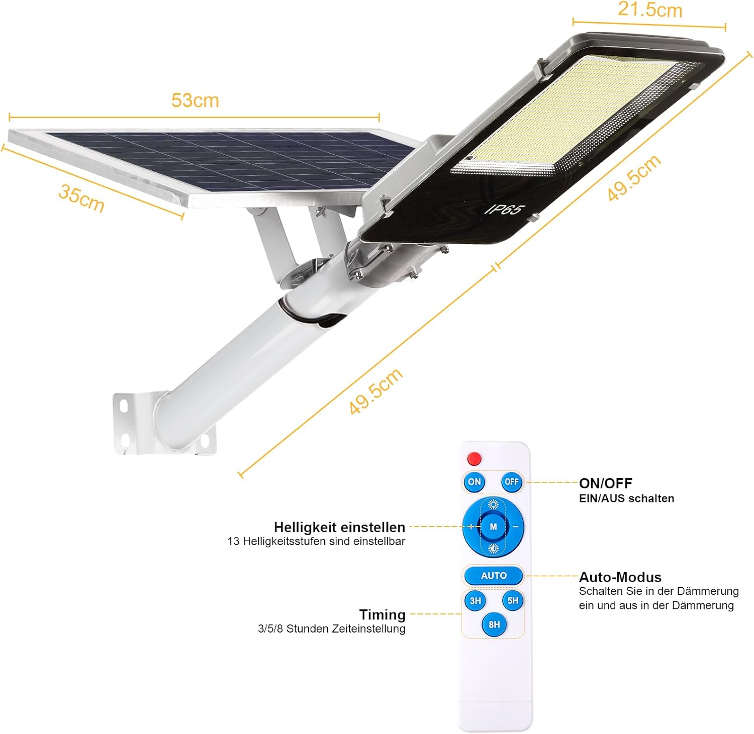 BTTO Solarlampen für Außen mit Fernbedienung,6500K Solar LED Strahler mit 180° Beleuchtungsbereich,IP65 Wasserdichte Dimmbare Solarleuchten Gärten,Wegeleuchten Outdoor für Wand Straße Garage