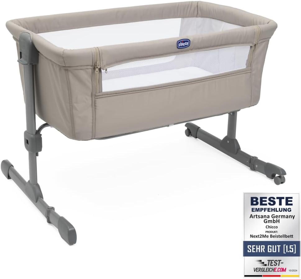 Chicco Next2Me Essential Lettino fianco letto per neonati, Sostenibile, Compatibile con diversi letti, Regolabile in altezza, Inclinabile, Buona circolazione dell'aria, Materasso e borsa inclusi, 0-6 mesi