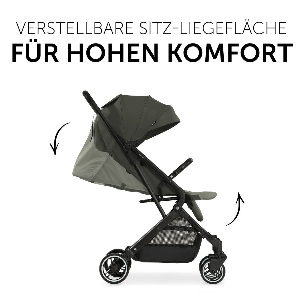 hauck Passeggino leggero Travel N Care per bambini dalla nascita fino a 22 kg con funzione reclinabile, ultraleggero - 6,9 kg, chiudibile con una mano, UPF 50+, ruote in EVA, cestino fino a 3 kg (Dark Olive)