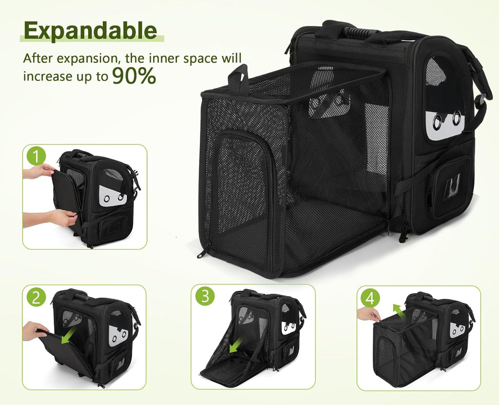 pecute Haustier Rucksack mit Netzfenster, Tragbare und Faltbare Katzentasche, Atmungsaktive und Leichte Hundetasche, Wasserdichtes Oxford-Tuch mit Viel Platz, Multifunktionales Rutschfestes Grau XL