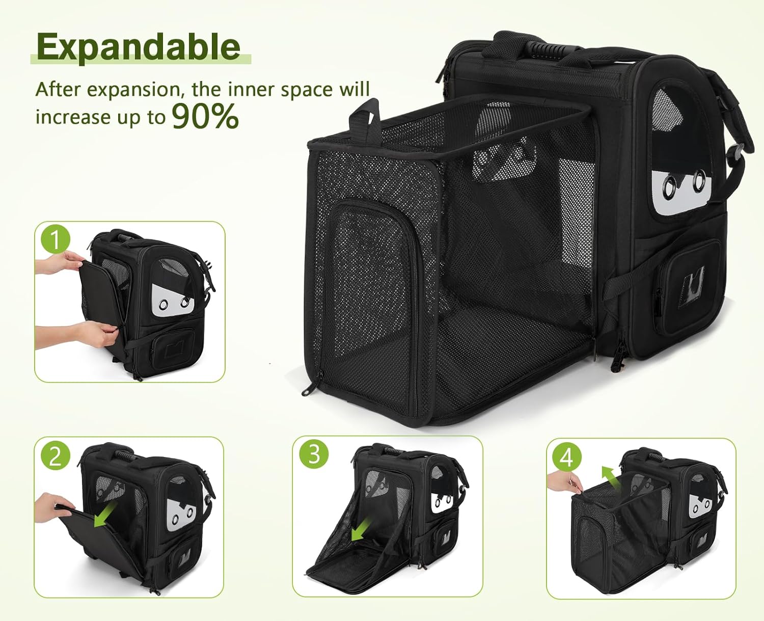 pecute Hunderucksack Erweiterbar, Faltbar Katzenrucksack Katzen mit Anti-offener Reiverschluss, Rucksack Hund mit Netz Fenster Grau XL, für Hunde Katzen Haustiere (40 * 33 * 49cm)