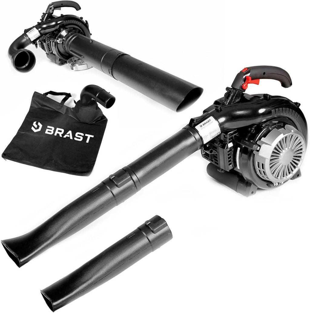 BRAST® Aspiratore Soffiatore per Foglie a Benzina 1,0kW(1,36PS) | Sacco di Raccolta da 55L | incl. 2 Tubi Soffiatori, Tracolla & Impugnatura Anti-Vibrazione | Funzione 4in1 | Velocità di Soffiatura 73 m/s