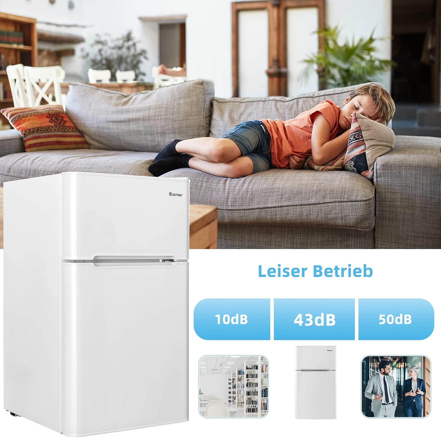 COSTWAY Frigorifero 90L con Congelatore 27L Combinato Frigo-Congelatore Verticale Congelatore Mini Frigo (bianco)
