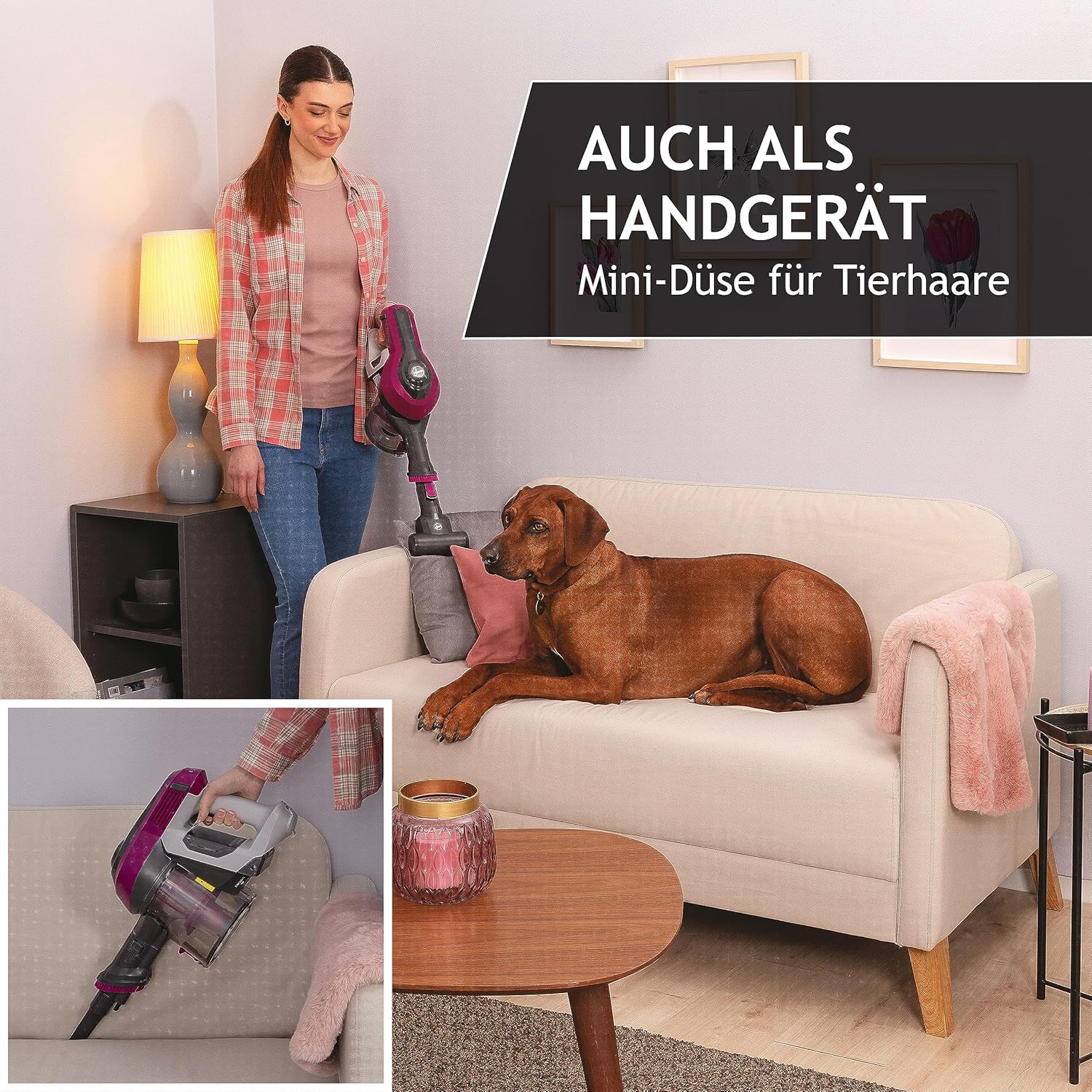 Hoover Akku-Staubsauger ohne Beutel + Tierdüse I bis zu 120 m mit 1 Akkuladung I Staubsauger kabellos mit LED, XL Staubbehlter & Parkfunktion I Akkusauger mit Fugendüse & Staubbürste [HF110P]