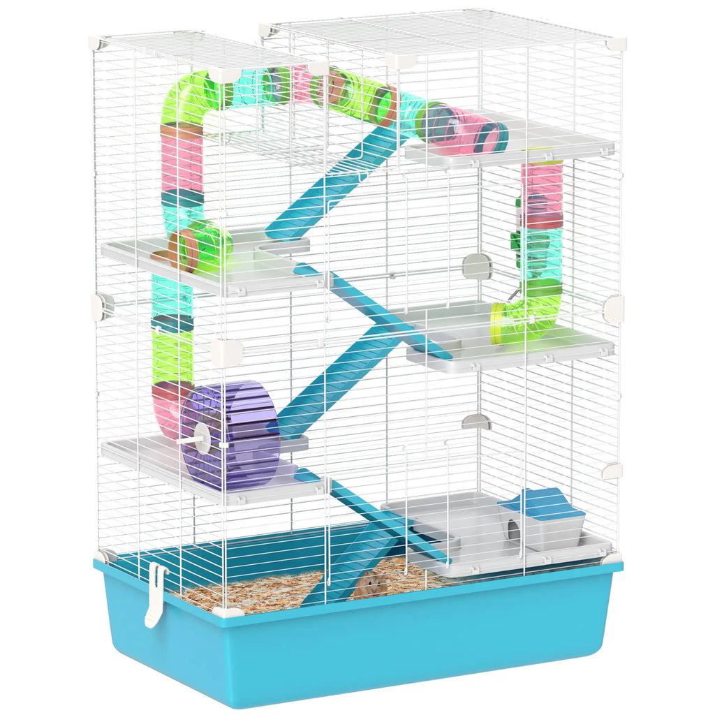 PawHut Gabbia per Criceti Gabbia per Piccoli Animali 6 Piani Sistema di Tubi Doppia Torre