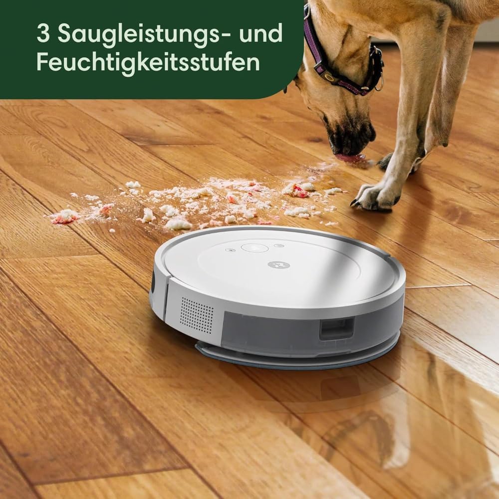 Robot aspirapolvere e lavapavimenti iRobot Roomba Combo Essential (Y0112), potente aspirazione e lavaggio, sistema di pulizia a 4 fasi, 3 livelli di aspirazione, pulizia Spot, controllabile tramite app, pulsanti o voce, Bianco
