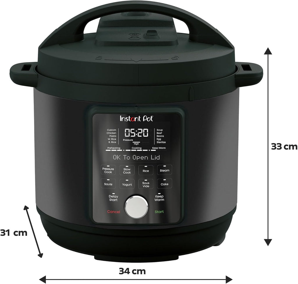Instant Pot Pro 10-in-1-Elektro-Multikocher 1200 W, 5,7 L – Schnellkochtopf, Schongarer, Reiskocher, Dampfgarer, Sautierpfanne, Sterilisator, Joghurtbereiter, Sous Vide Gert – Schwarzer Edelstahl
