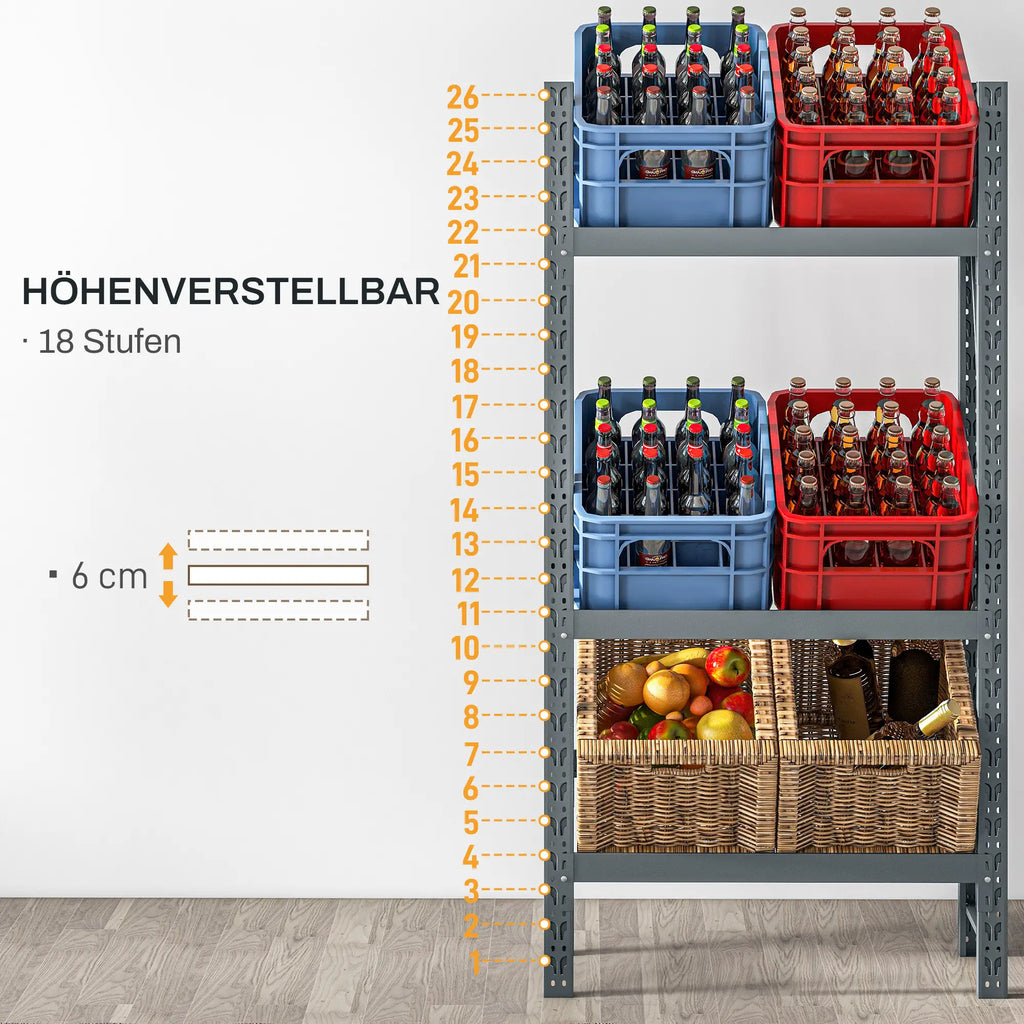 HOMCOM Getränkekistenregal für 6 Kisten – Stahl, 3 Ebenen, Grau