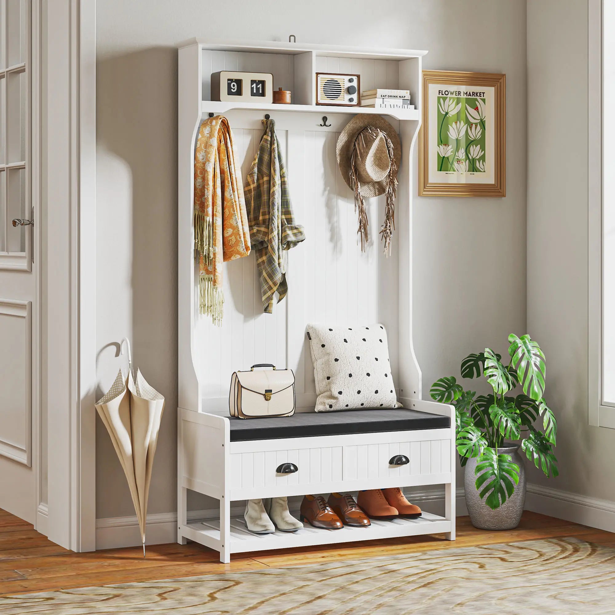 HOMCOM Attaccapanni con Scarpiera Design Tutto in Uno Bianco