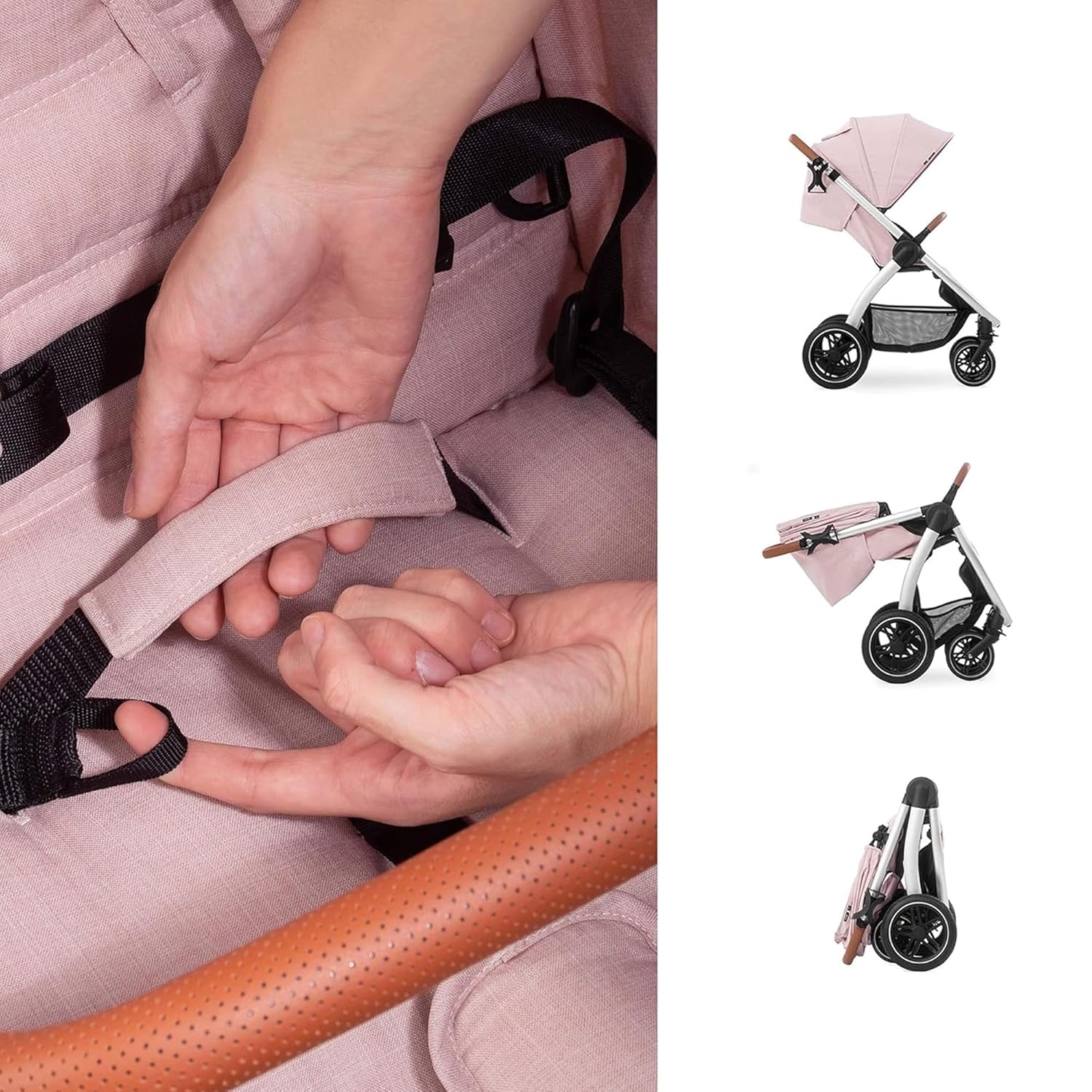 Hauck Uptown Passeggino Melange Rose – Passeggino per ogni terreno, seduta extra large, posizione nanna, ruote in gomma, sospensioni, compatto e facile da piegare, con parapioggia