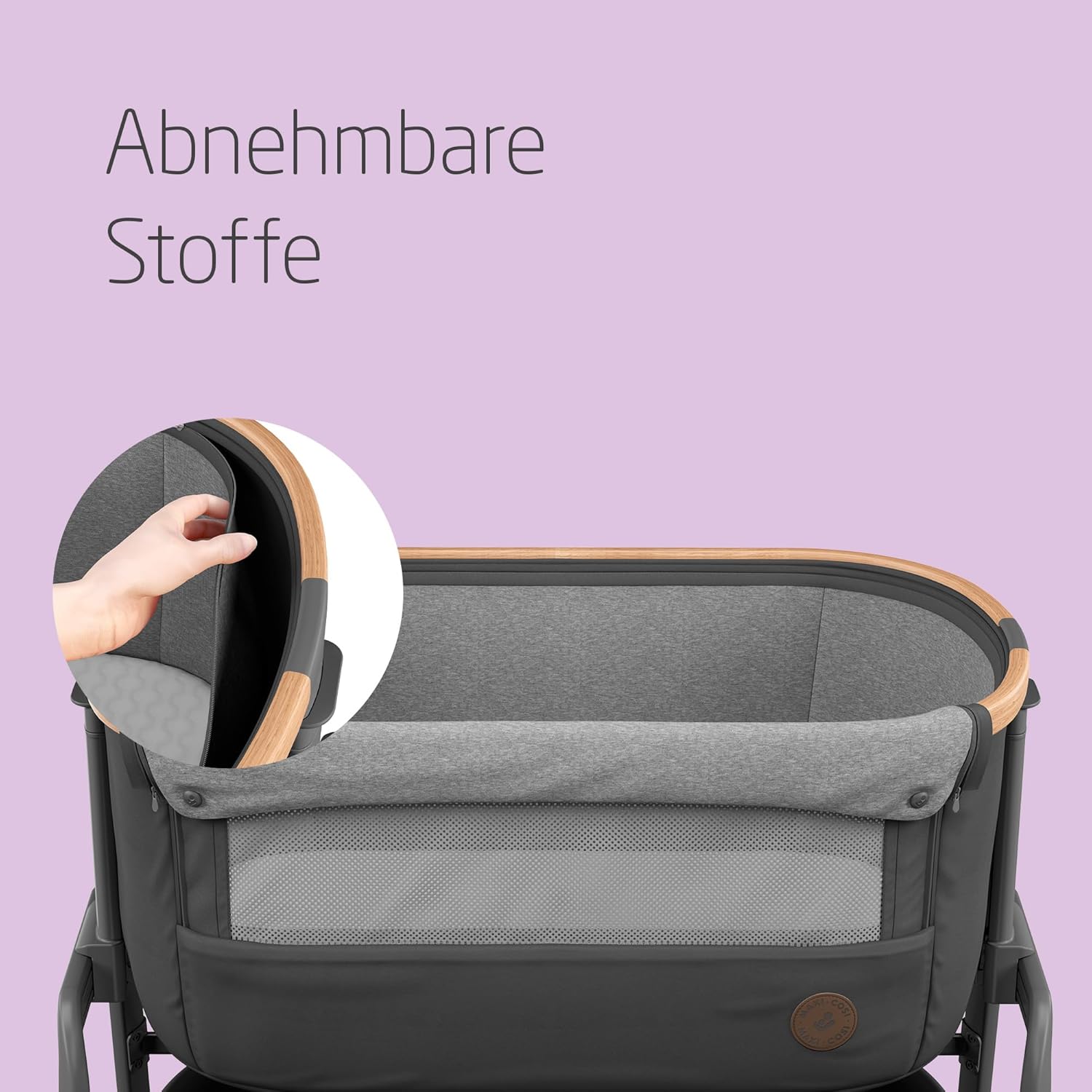 Maxi-Cosi Iora Beistellbett Baby, Faltbares Co-Sleeper, 0–6 Monate, max. 9 kg, 4 Neigungs- und 5 Höhenstufen, Leichtes Schieben, Bequeme Matratze, Großer Korb, Leicht zu Tragen, Essential Grey