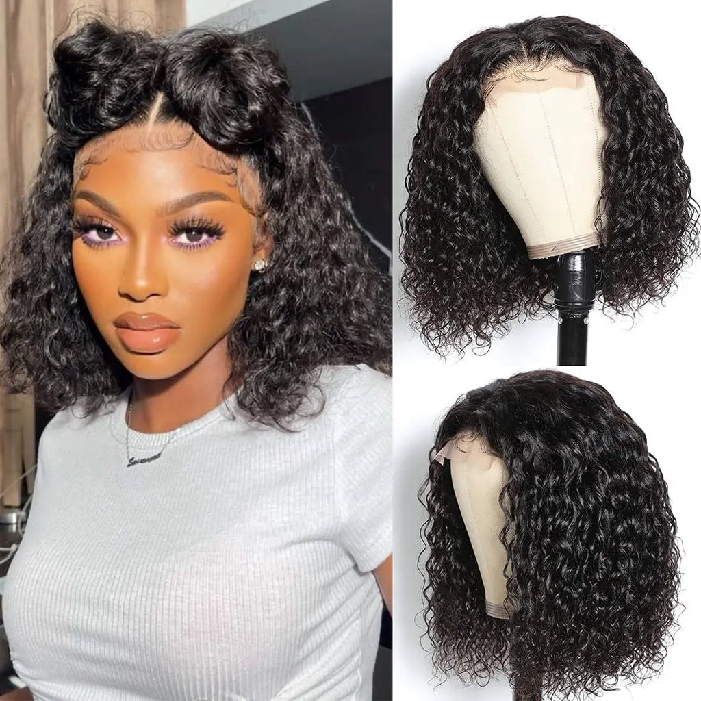 Parrucca bob corta in capelli umani ricci intensi con chiusura in pizzo 4x4 e baby hair