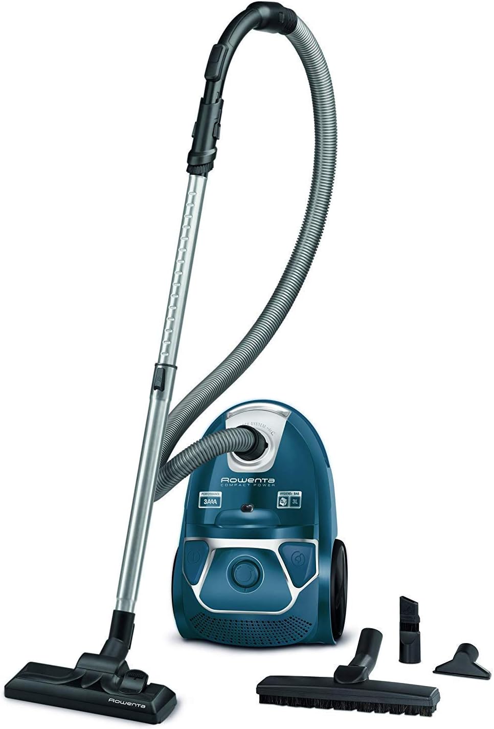 Rowenta RO3950 Aspirapolvere a sacco + Confezione da 4 sacchetti Swirl R 39 per aspirapolvere per un'aspirazione costantemente elevata, volume sacco 3L, 750 W = 2000W, estremamente silenzioso, filtro igienico, con spazzola per parquet