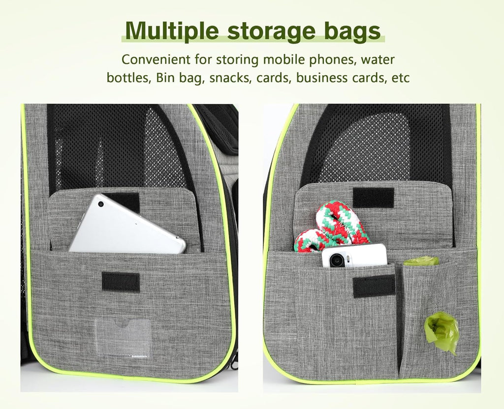 pecute Haustier Rucksack mit Netzfenster, Tragbare und Faltbare Katzentasche, Atmungsaktive und Leichte Hundetasche, Wasserdichtes Oxford-Tuch mit Viel Platz, Multifunktionales Rutschfestes Grau XL