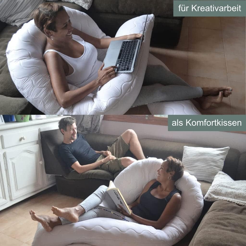 Traumreiter Visco XXL Seitenschläferkissen mit Bezug Baumwolle Graphit Grau, Hybrid Kissen + 1cm Memory Foam, U förmiges Schwangerschaftskissen Gel Body Pillow Komfortkissen Ergonomie Zertifiziert