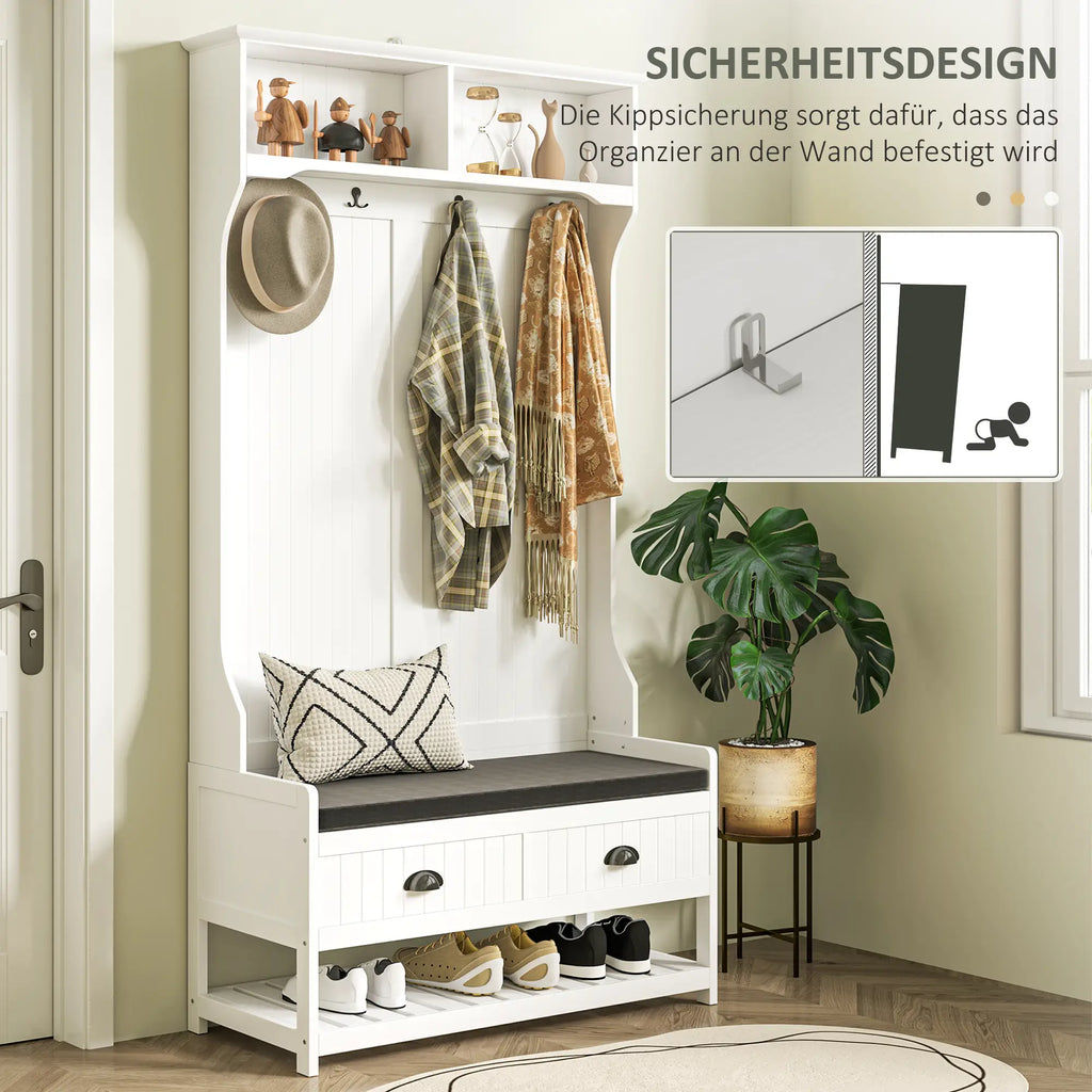 HOMCOM Attaccapanni con Scarpiera Design Tutto in Uno Bianco