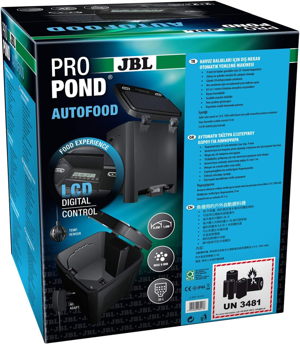 JBL Dosatore automatico per mangime per Koi e altri pesci da stagno, PROPOND AUTOFOOD, Resistente alle intemperie, Solare, 37,5 x 37,5 x 46,2 cm, nero