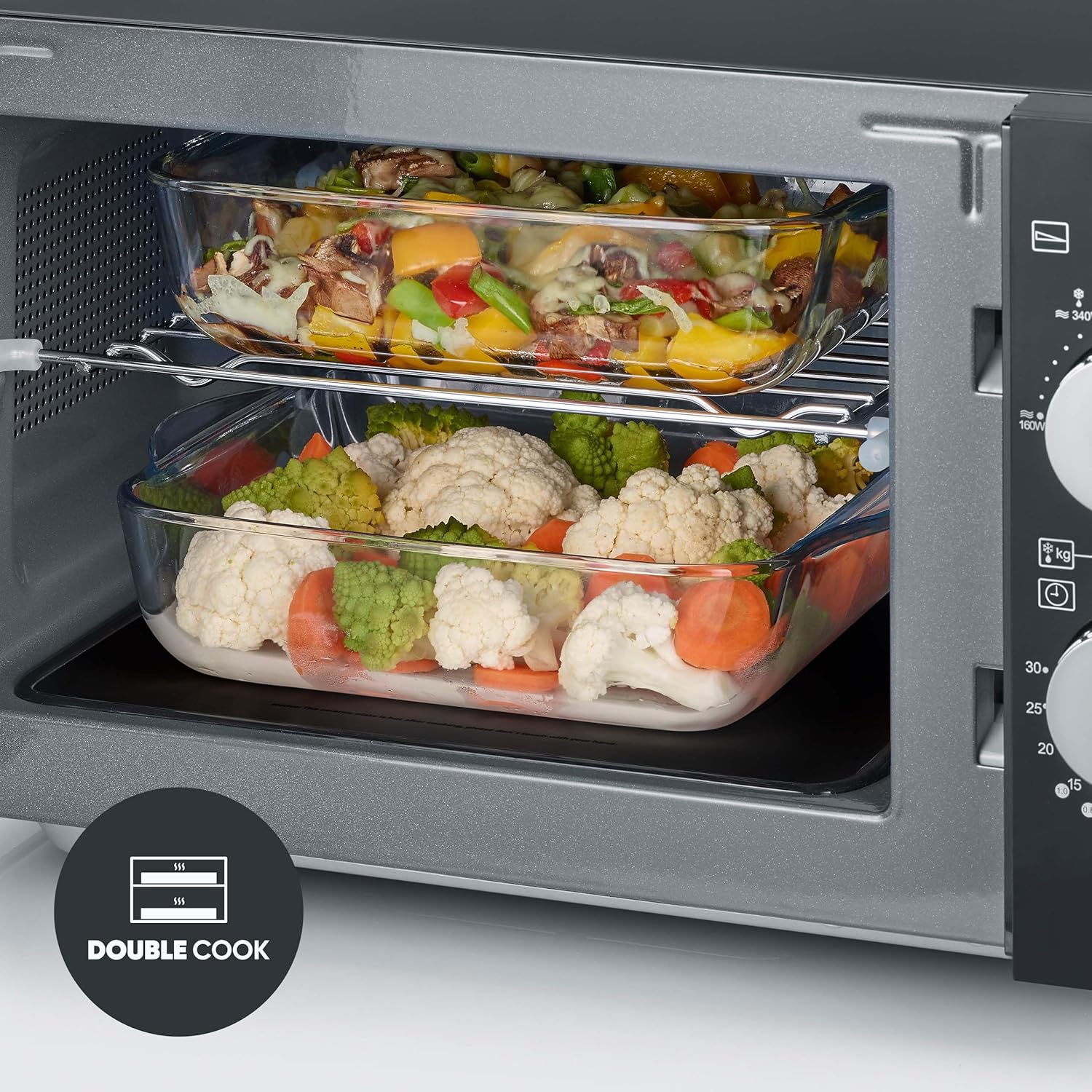 SEVERIN 2-in-1 Mikrowelle mit Grill 800 W, Grillofen mit 25 L Kapazitt und 9 Leistungsstufen, Mikrowelle mit Grillrost und Drehteller, silber, MW 7785
