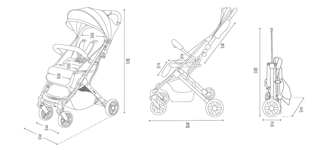 MOMI ESTELLE Kinderwagen für Kinder ab 6 Monat bis zu max körpergewicht von 15 kg, klappbar auf die Maße 65 x 51 x 21 cm, gewicht 7,5 kg, 5-Punkt-Sicherheitsgurt, koffer, grau-gold, Räder 6''/6,5''
