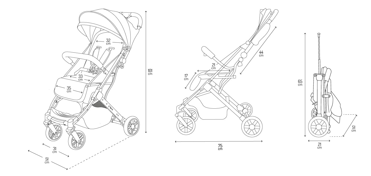 MOMI ESTELLE Kinderwagen für Kinder ab 6 Monat bis zu max körpergewicht von 15 kg, klappbar auf die Maße 65 x 51 x 21 cm, gewicht 7,5 kg, 5-Punkt-Sicherheitsgurt, koffer, grau-gold, Räder 6''/6,5''